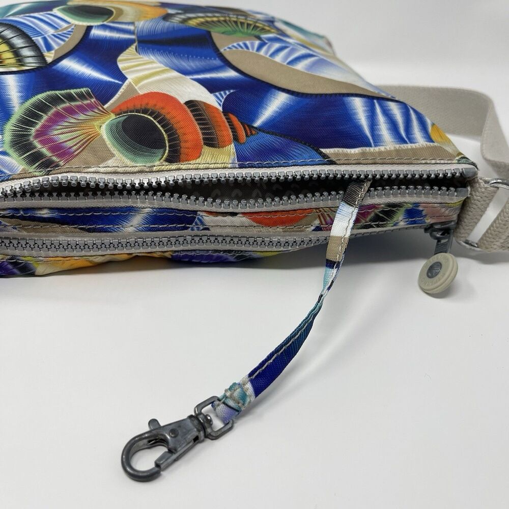 KIPLING Alvar Crossbody Bag Colorful Sea Shells Print Blue Zipper Pockets Fun - Picture 3 of 10